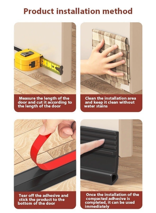 Poxvalzor Door Draught Strip,1/2/3pcs Sticky Door Seal, Cuttable Soundproof Door Seal,Suitable For Door , Glass Door, Weatherproof Door Bottom Gap Strip,Door Sweep Foot Gap Barrier Strip Self-Adhesive-Black - Image 2